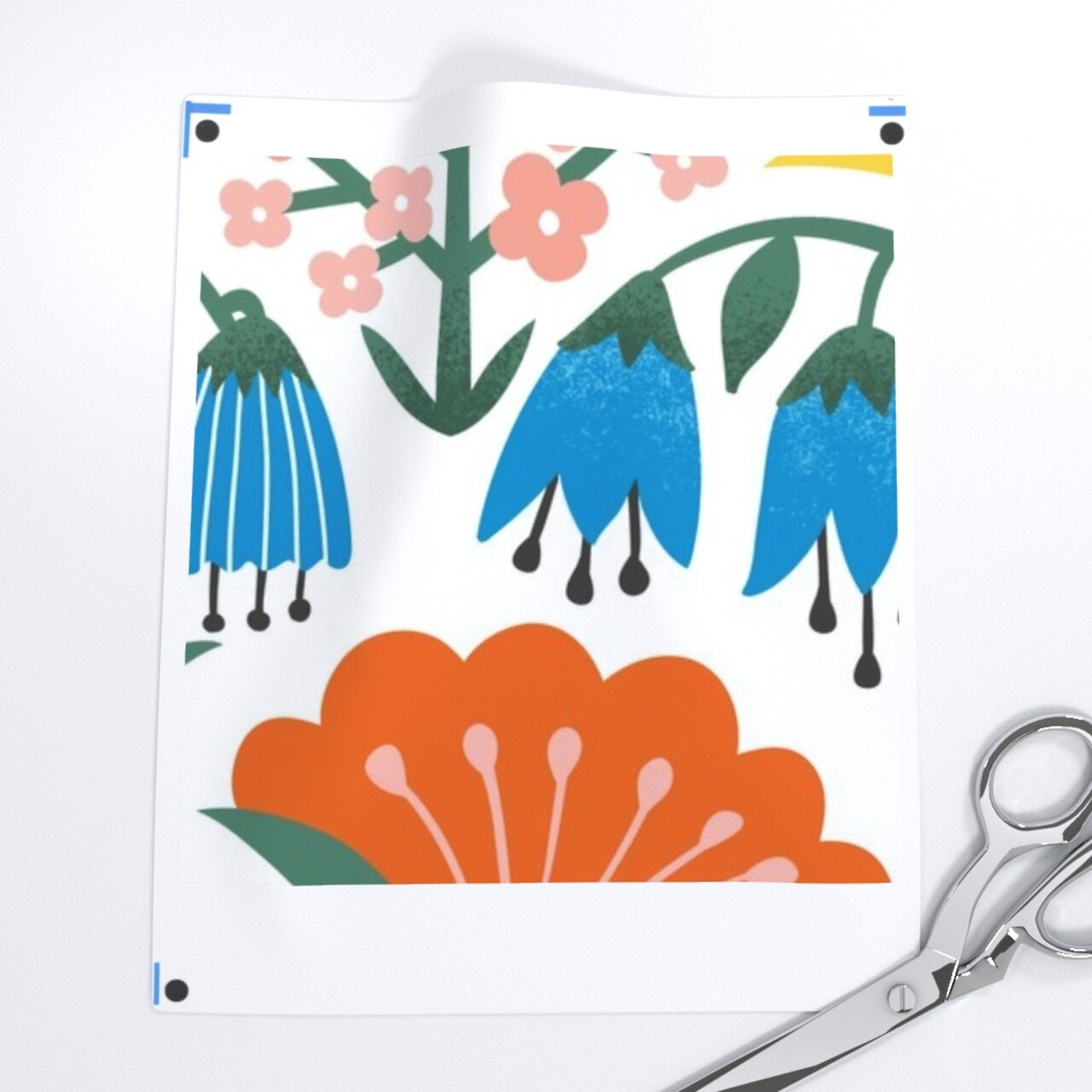 Scandinavian Floral Folk Flowers Pink Yellow Blue Garden Botanical Vintage Retro Midcentury Modern Custom Printed Fabric by Spoonflower Various Fabrics by the Yard or Fat Quarter